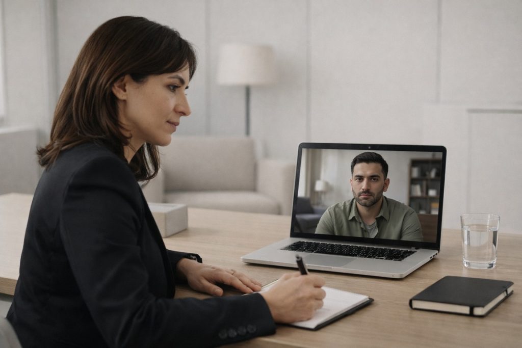 Online mental health therapy in Farsi connecting an Iranian abroad with a psychologist.